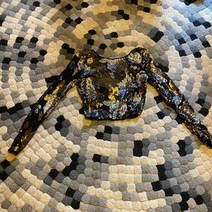 Akira Long Sleeve Sheer Open Back Sequence CropTop